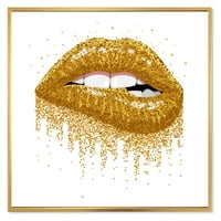 Lány ajkak csillogó aranyával szikrák keretes festmény vászon művészeti nyomtatás