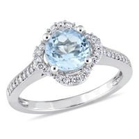 Miabella női 1- Carat T.G.W. Sky Blue Topaz és Carat T.W. Gyémánt 14KT fehérarany Quatrefoil halo gyűrű