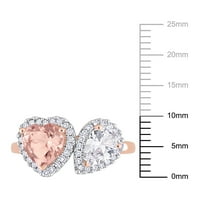 Miabella női 2- Carat T.G.W. Morganite és létrehozta a Fehér Zafírot és a Carat T.W. Diamond 14KT rózsa arany 2-Stone Halo gyűrű