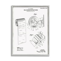 Stupell Industries Vintage WC -papír tartó diagram fürdőszoba tervrajz rajzok szürke keretes művészeti nyomtatási fal művészet,