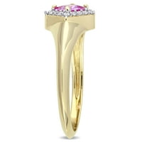 Miabella női karátos T.G.W. Négyzet alakú vágású rózsaszín zafír és Carat T.W. Kerek vágott gyémánt 14 kt sárga arany halo gyűrű