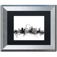Védjegy Szépművészet 'St Louis Missouri Skyline B & W' vászon művészete, Michael Tombsett fekete matt, ezüst keret