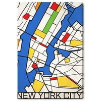 Wynwood Studio 'New York szilárd színű térkép' térképek és zászlók fali művészet vászon nyomtatás - kék, fehér, 20 30