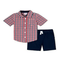 Americana Baby & Toddler Boys szövött felső és rövidnadrág, 2 darabos ruhakészlet, méretek 12m-5T