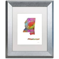 Védjegy Szépművészet Mississippi State Map-1 vászon művészete: Marlene Watson, White Matte, ezüst keret
