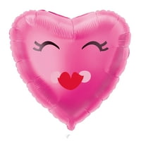 Fólia mosolygós szív Valentin -napi léggömb, rózsaszín, 18in