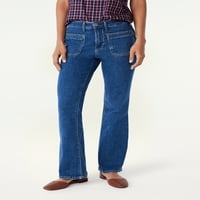 Ingyenes összeszerelés Női 70-es évek Patch Pocket Flare Jean, 30 ”-es Inseam a szokásos, 0-18 méretű mérethez