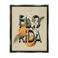 Stupell Industries Florida Orange Blossoms State Virág Tipográfia Grafikus Jet Fekete Fekete Lebegő Vászon nyomtatott fali művészet,